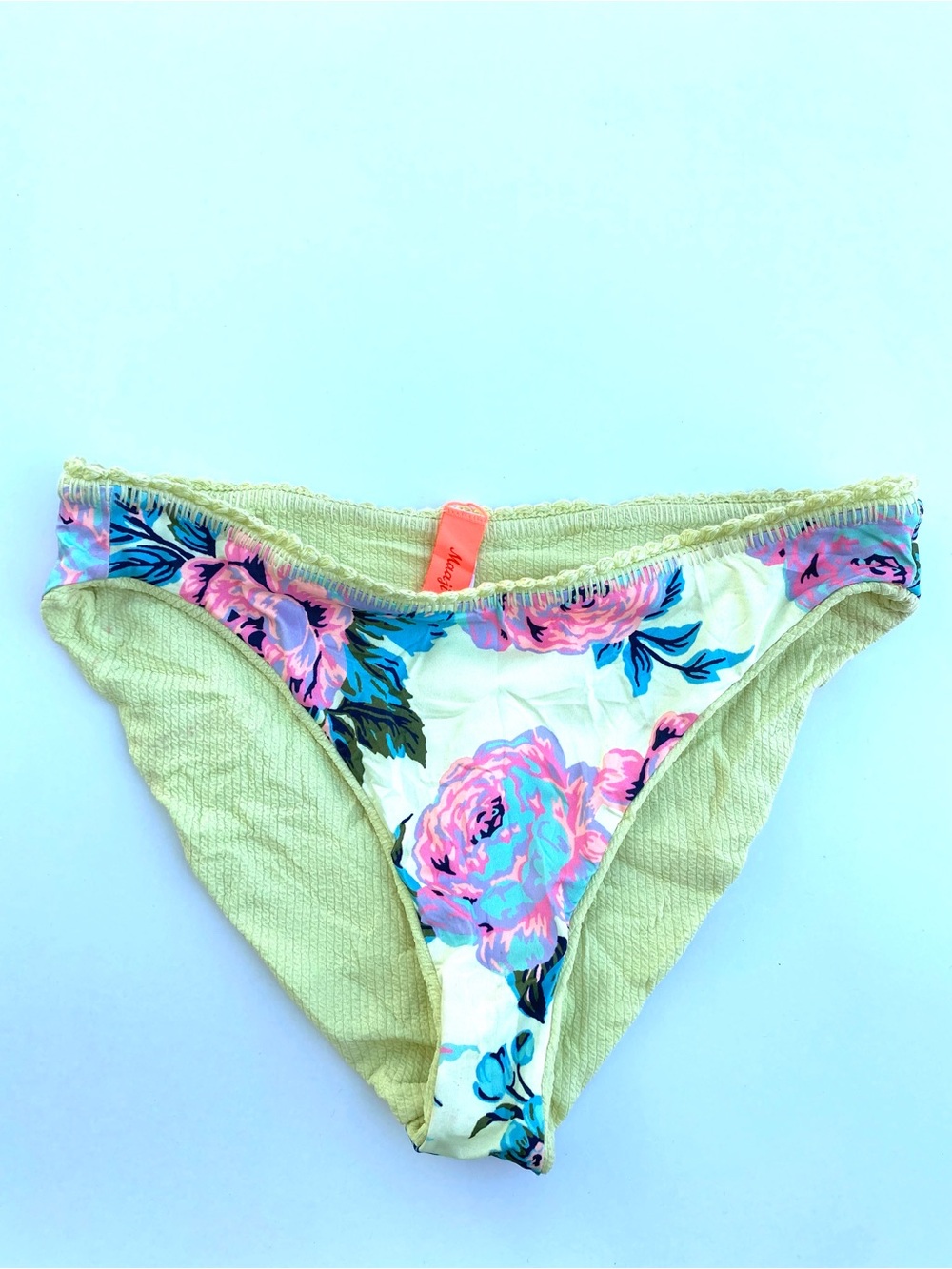 Maaji Reversible Bikini Bottoms Neon Green Floral Print Tropical 2-in-1 Swimwear